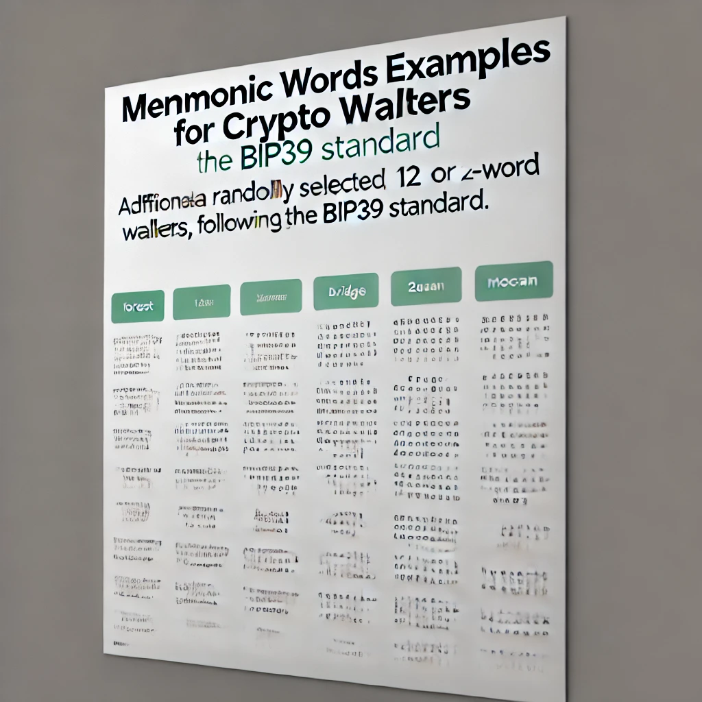 Mnemonic words examples for crypto wallets and BIP39