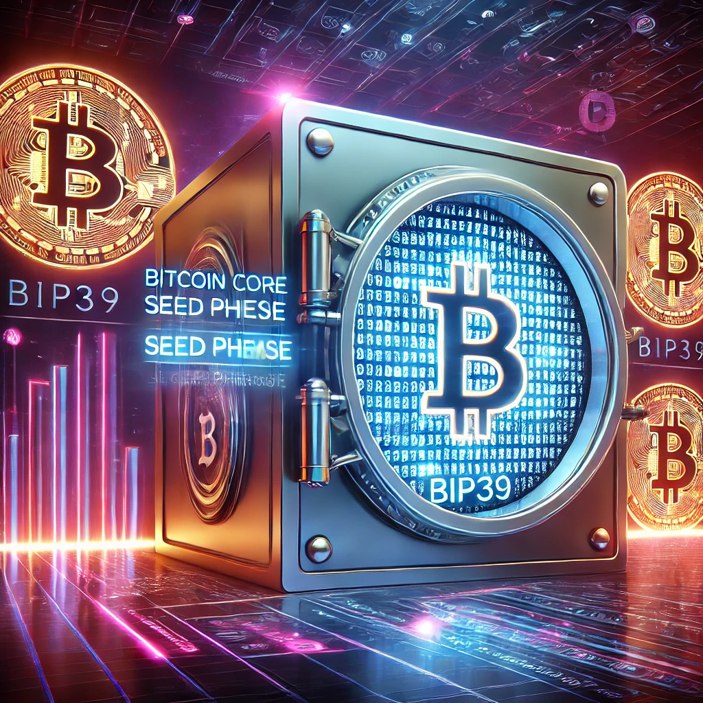 A digital illustration of a secure vault surrounded by glowing Bitcoin symbols, representing cryptocurrency security and backup.